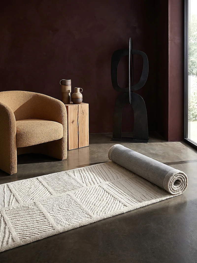 Strukturteppich Blockrelief · 67 % Wollanteil · 14 mm Mittelflor