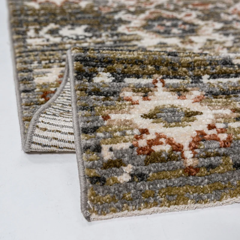 Vintage-Teppich Orient · Medaillon-Design · Multi-Tonal Grün-Grau · 8 mm Soft-Pile