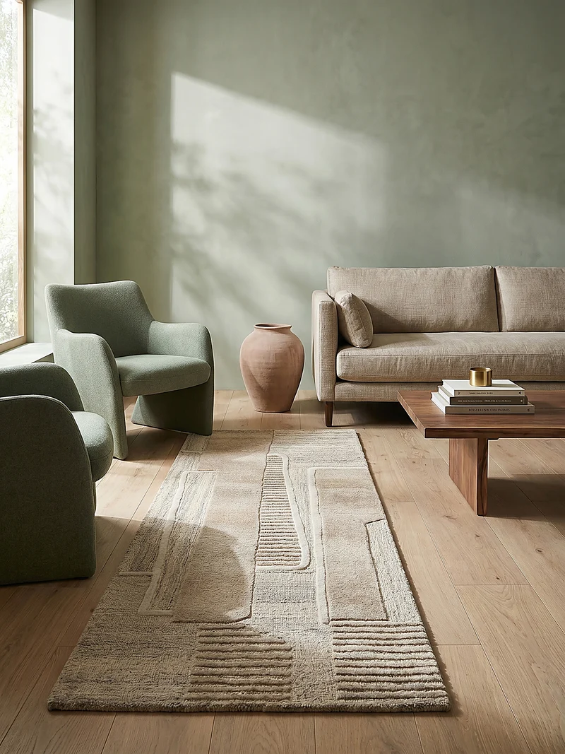 Wollteppich Hoch-Tief-Relief · 100 % Wolle · 6 mm Kurzflor