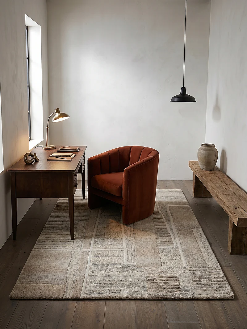 Wollteppich Hoch-Tief-Relief · 100 % Wolle · 6 mm Kurzflor