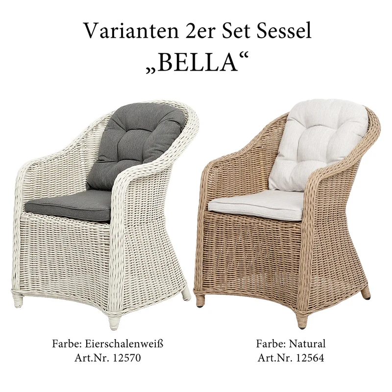 2er Set Sessel BELLA rundes Polyrattan Natural Gartenstuhl