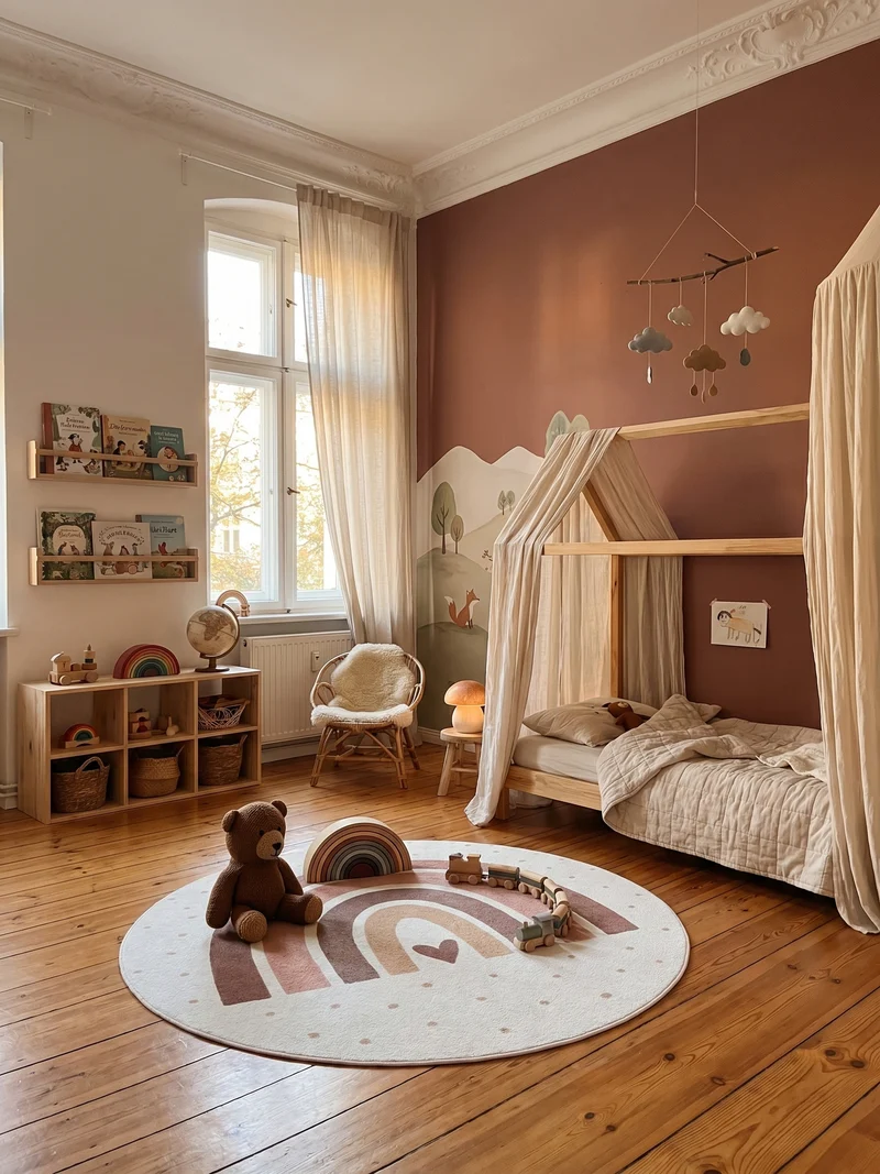 Kinderteppich Regenbogen & Herz Waschbar mit Rutschstopp