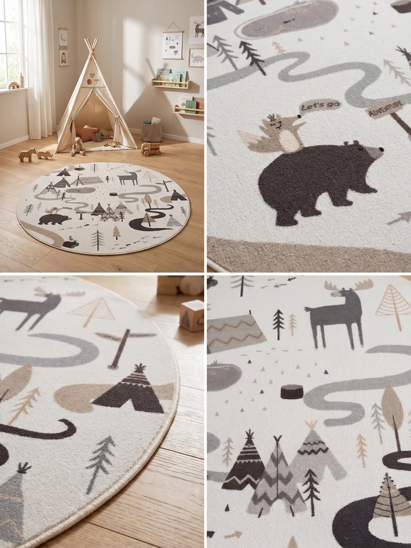 Kinderteppich Waldtiere Spielteppich Waschbar