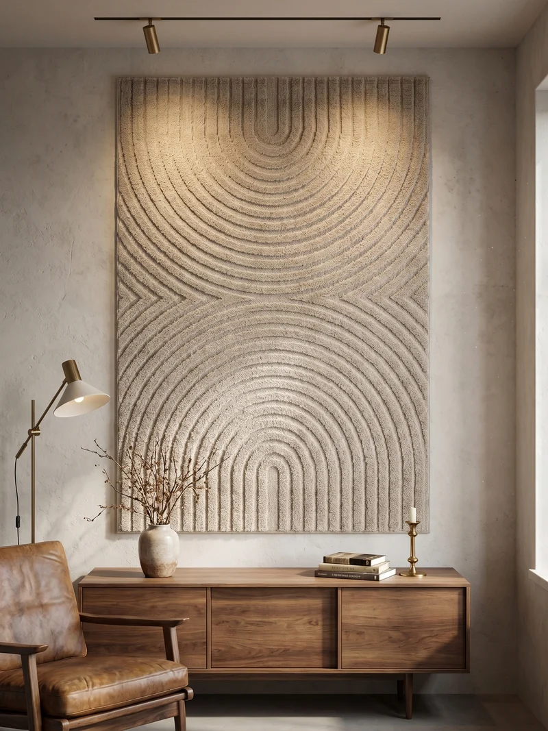 Hochflorteppich mit 3D-Relief Organische Bögen Waschbar