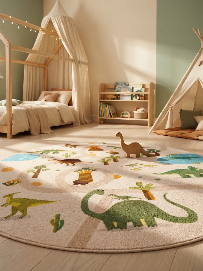 Kinderteppich Dinosaurier Waschbar mit Rutschstopp
