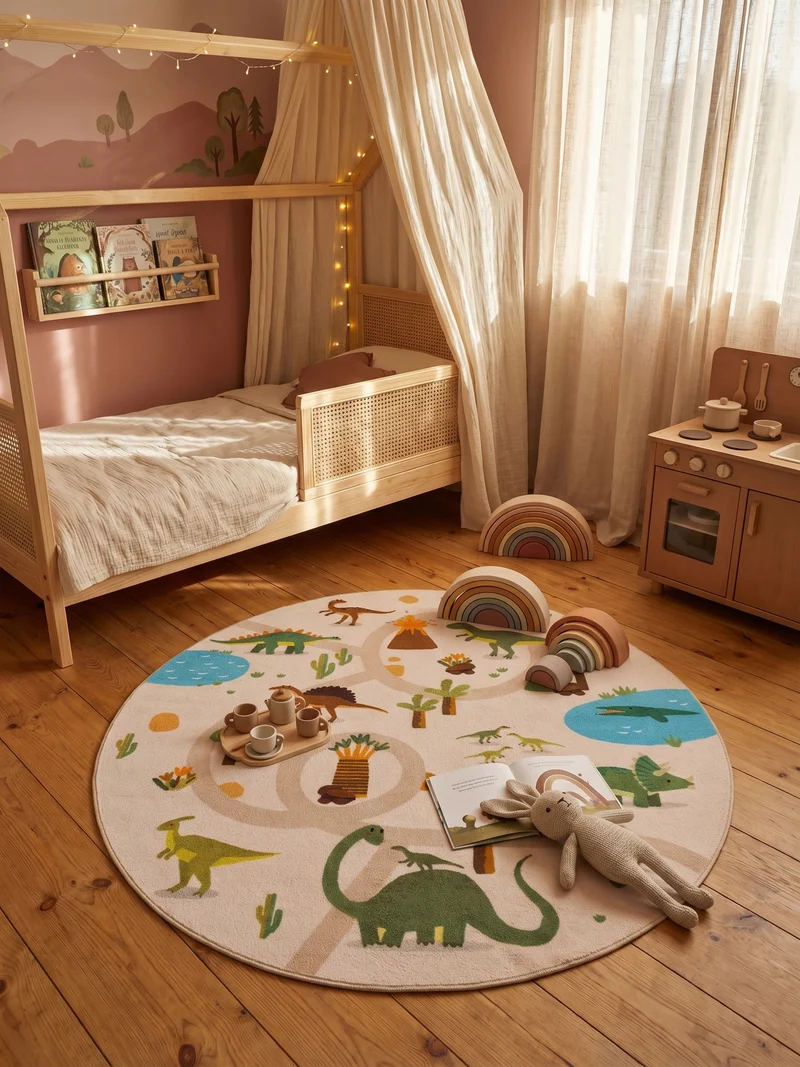 Kinderteppich Dinosaurier Waschbar mit Rutschstopp