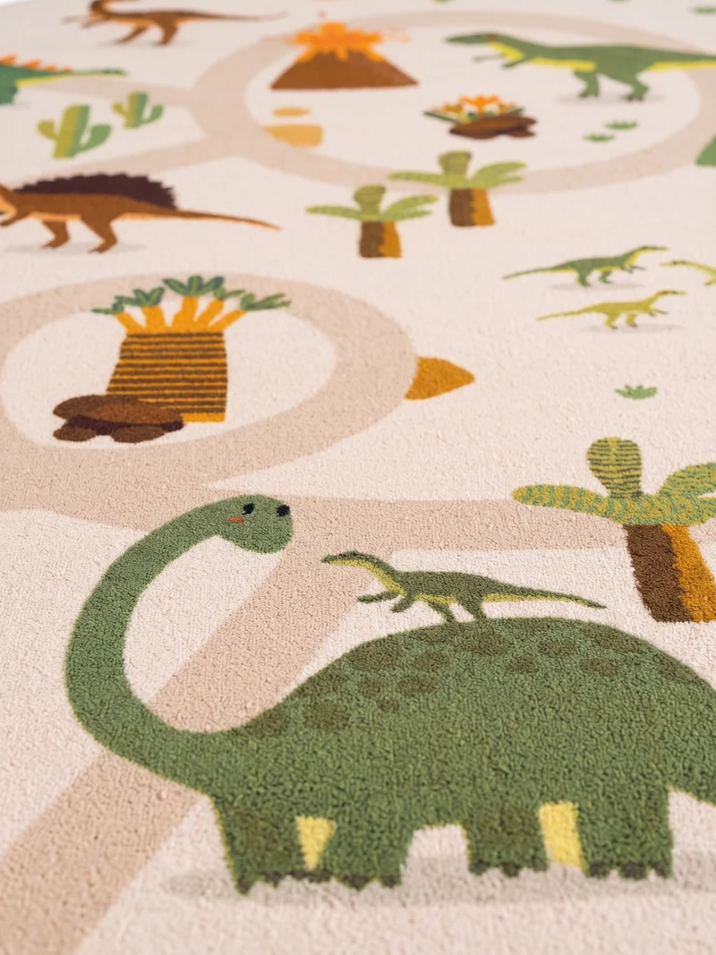 Kinderteppich Dinosaurier Waschbar mit Rutschstopp