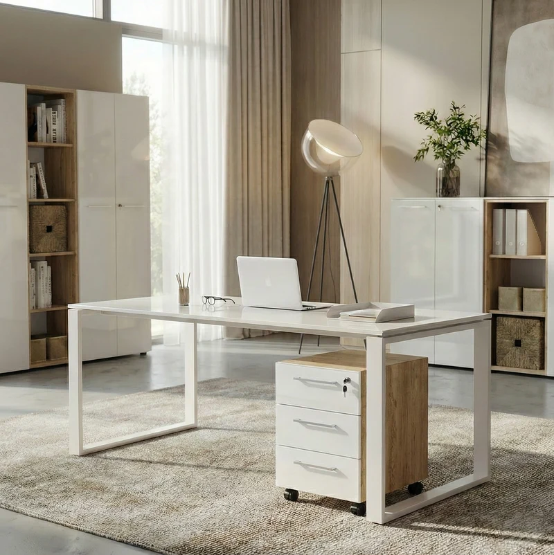 Schreibtisch-Set 160x80 cm | Glasplatte & Container