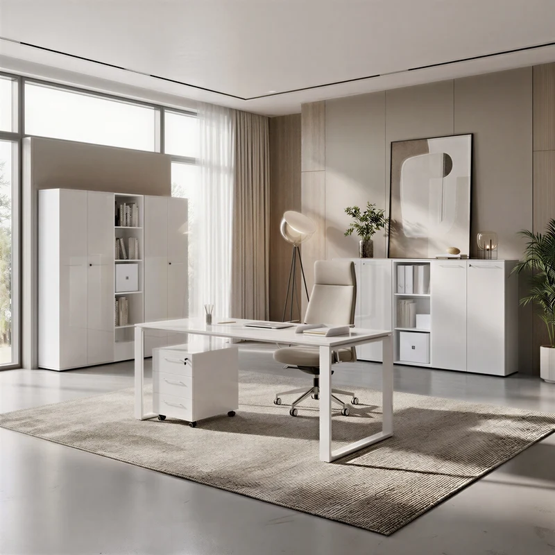 Schreibtisch-Set 160x80 cm | Glasplatte & Container
