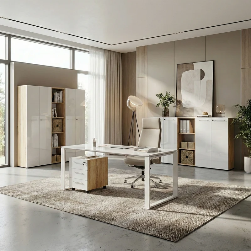 Schreibtisch-Set 160x80 cm | Glasplatte & Container