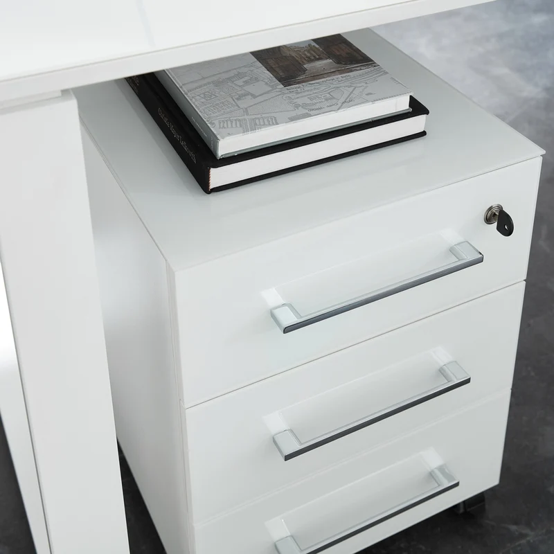 Schreibtisch-Set 160x80 cm | Glasplatte & Container