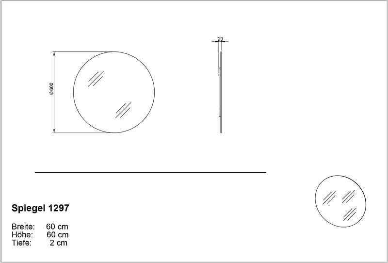 Wandspiegel Rund Ø 60 cm Graphit – Rahmenlos & Made in Germany