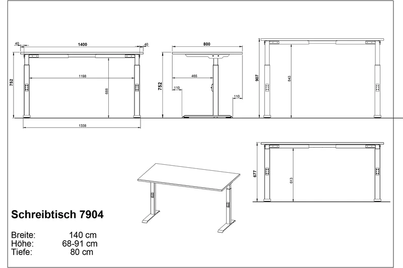 Schreibtisch | Höhenverstellbar (68-91 cm) & C-Fuß