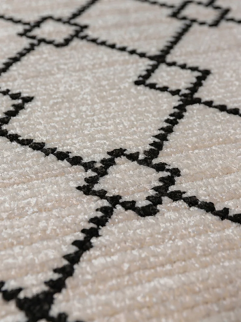 Berber-Teppich Rauten · Cremeweiß-Schwarz · 8 mm Soft-Pile · Pflegeleicht