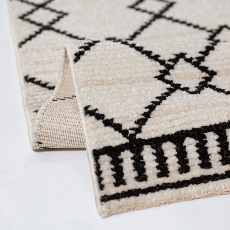 Berber-Teppich Rauten · Cremeweiß-Schwarz · 8 mm Soft-Pile · Pflegeleicht