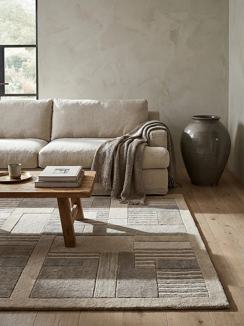 Wollteppich Naturgarn-Muster · 100 % Wolle · 6 mm Kurzflor