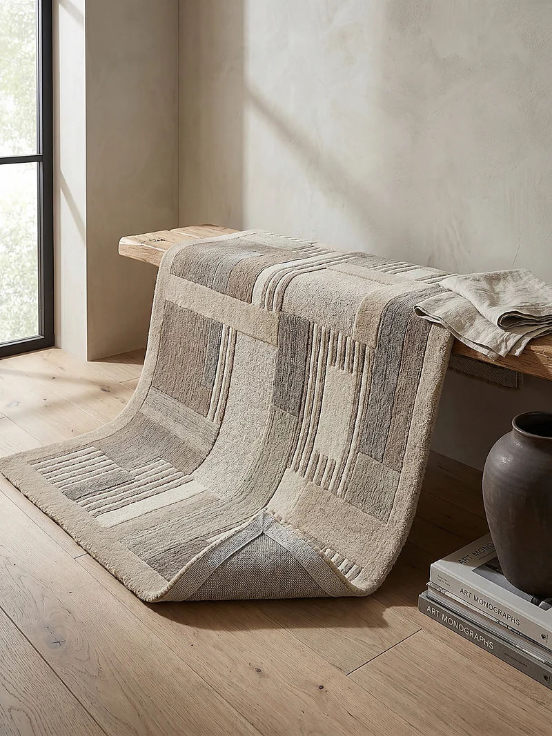 Wollteppich Naturgarn-Muster · 100 % Wolle · 6 mm Kurzflor