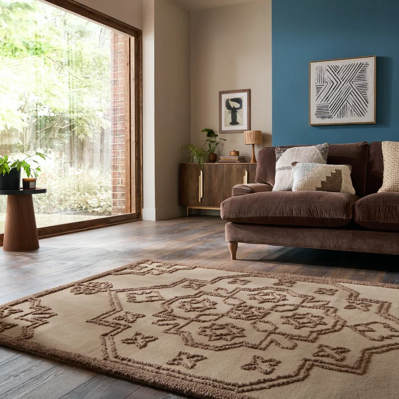 Wollteppich Vintage Medaillon · 88-92 % Wolle handgetuftet · 12 mm Kurzflor