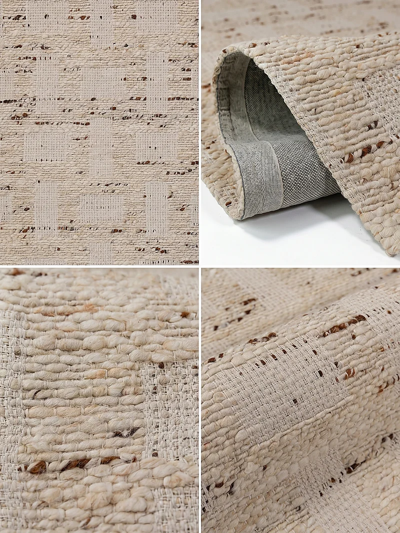 Flachgewebe-Teppich Block-Patchwork · 65 % Wollanteil · Handloomed · Naturweiß mit Akzenten