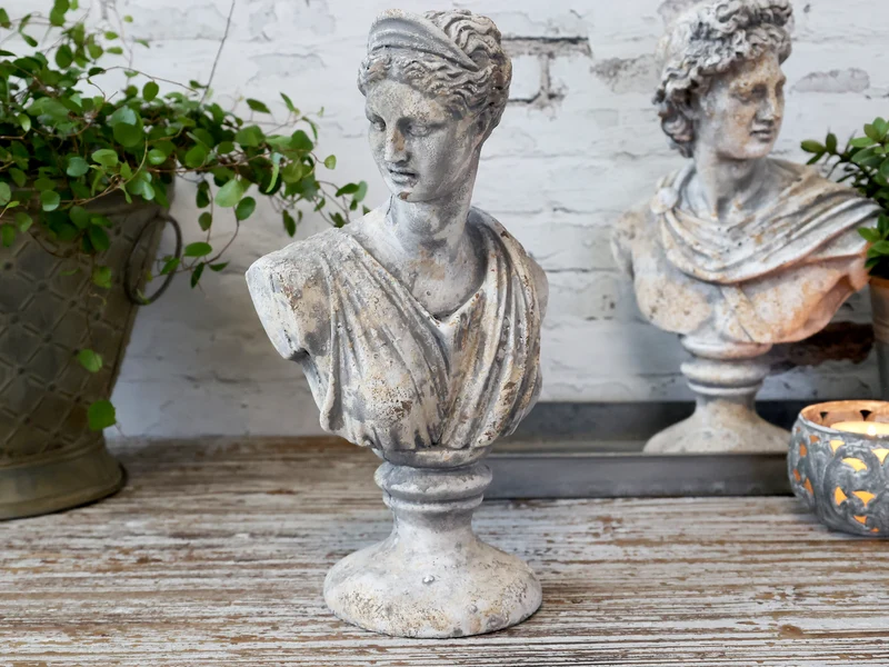 Chic Antique Frauenbüste Antique Grau – Dekorative Skulptur aus Zement