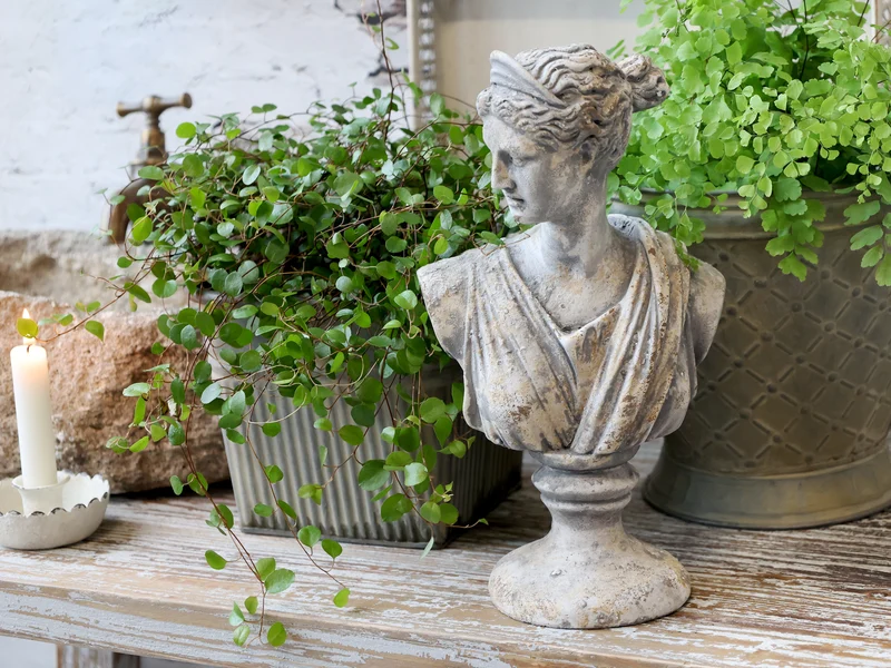 Chic Antique Frauenbüste Antique Grau – Dekorative Skulptur aus Zement