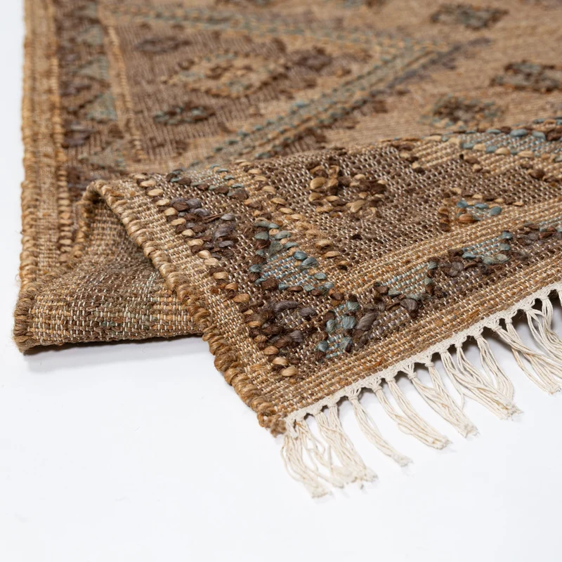 Jute-Teppich Vintage handgewebt · Naturfaser-Mix · Punja-Webstuhl · Flachgewebe Boho