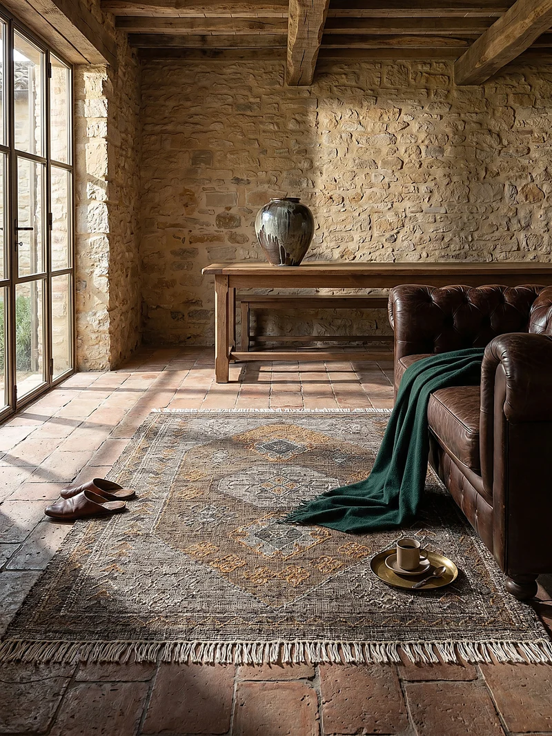 Flachgewebe-Naturfaserteppich Vintage · Jute & Wolle · handgewebt