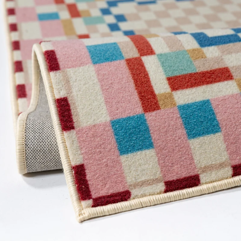 Wollteppich Schachbrett-Bordüre · Hoch-Tief 3D · 8 mm · 83 % Wolle