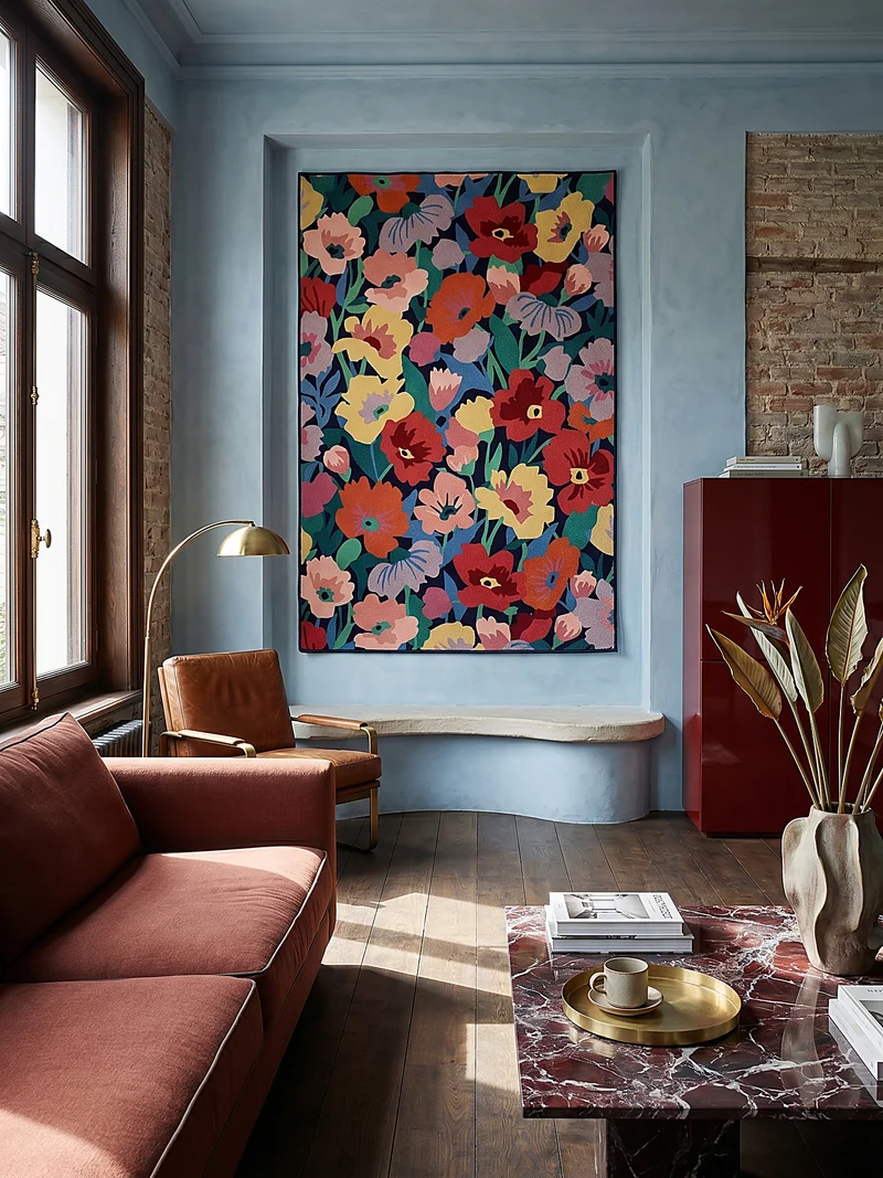Wollteppich XXL-Blumen · Hoch-Tief 3D · 8 mm · 83 % Wolle