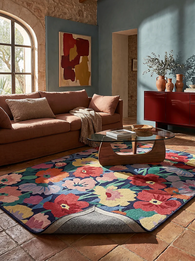 Wollteppich XXL-Blumen · Hoch-Tief 3D · 8 mm · 83 % Wolle