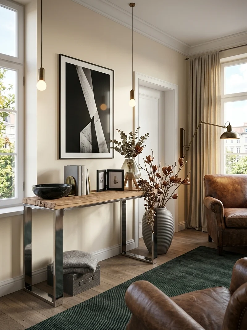Konsolentisch – Massivholz/Metall, 115 cm, Industrial-Stil