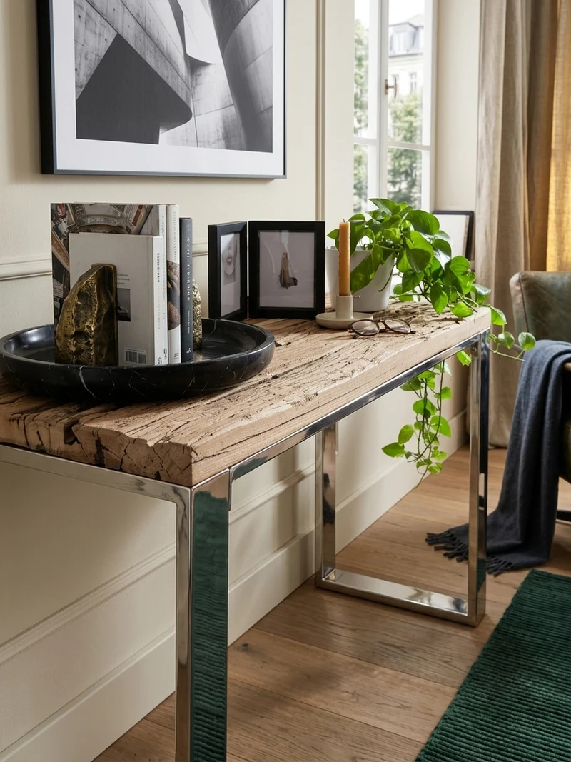 Konsolentisch – Massivholz/Metall, 115 cm, Industrial-Stil