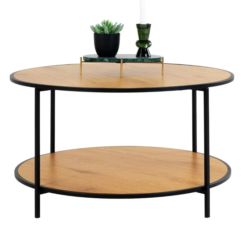 Moderner Couchtisch LEVEN 80cm Eiche-Look Industrial Design Metall