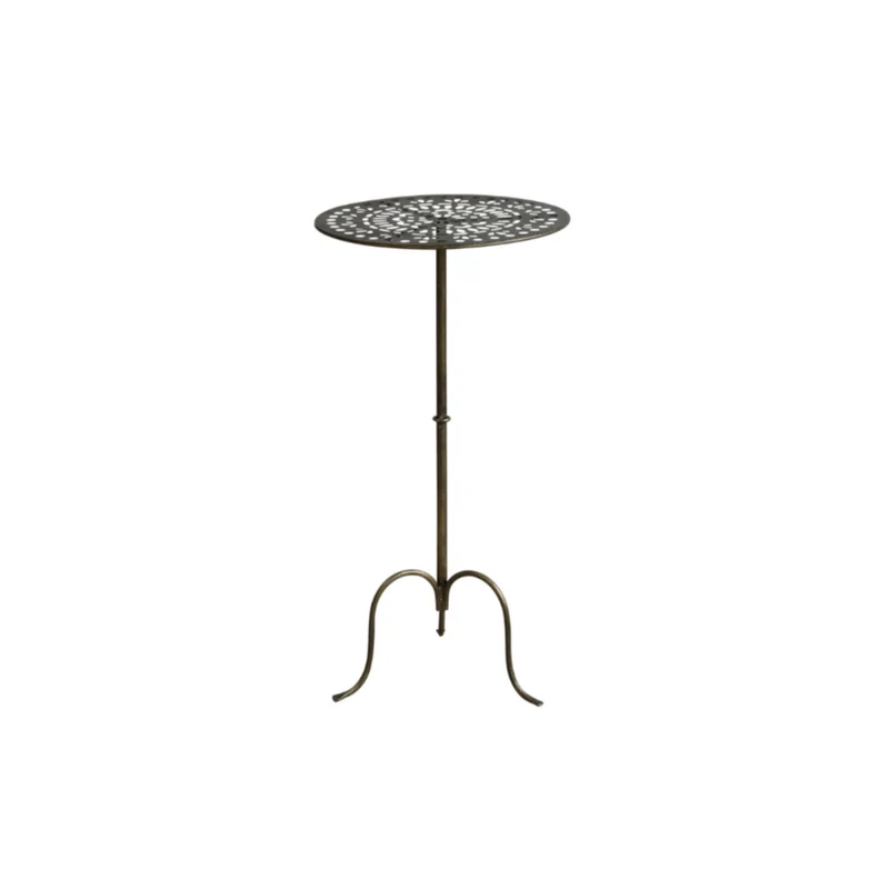 Chic Antique Runder Beistelltisch mit Dekor – Metalltisch Antique Messing im Vintage Stil