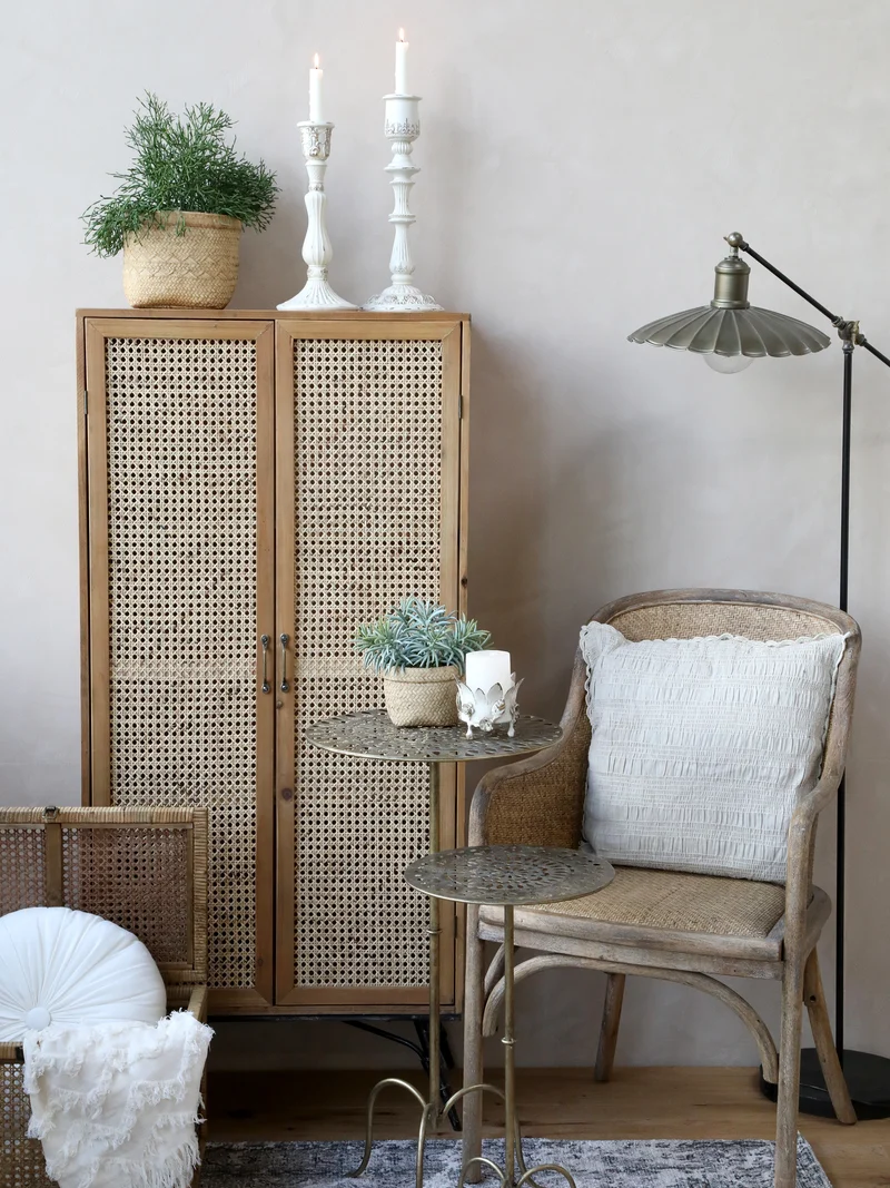 Chic Antique Runder Beistelltisch mit Dekor – Metalltisch Antique Messing im Vintage Stil