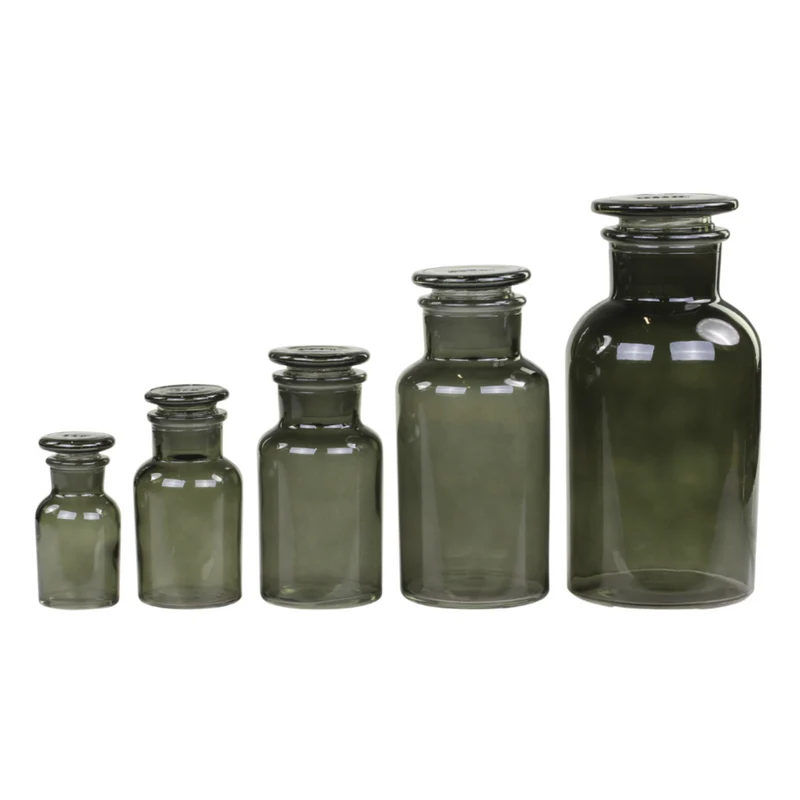 Chic Antique Altfranzösische Apothekergläser 5er Set Kohle – Vintage Glasdeko im Landhausstil