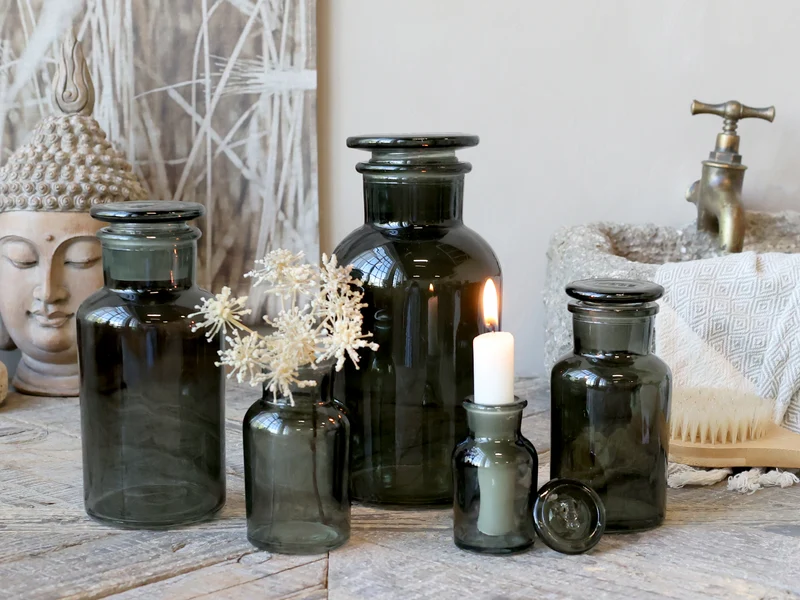 Chic Antique Altfranzösische Apothekergläser 5er Set Kohle – Vintage Glasdeko im Landhausstil