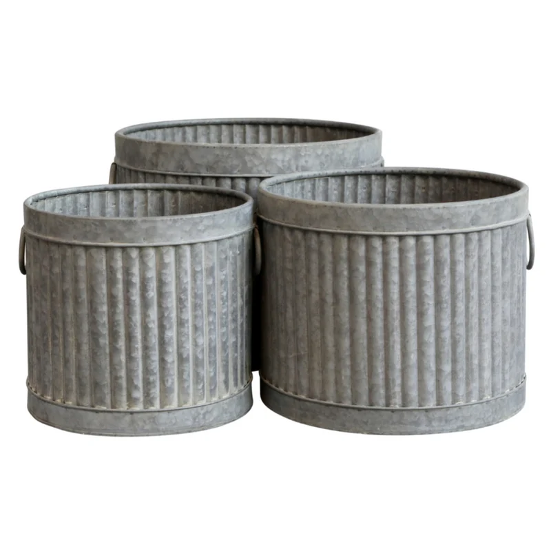 Chic Antique Übertopf mit abgerundeten Rillen – 3er Set in Antique Messing