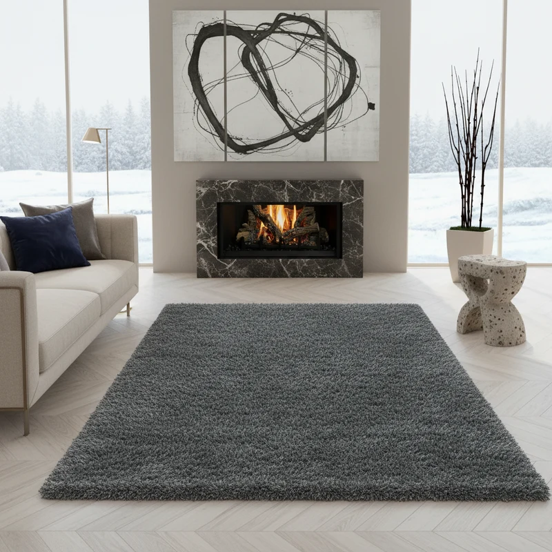 Shaggy Hochflor-Teppich – Moderne Grautöne | 5 cm Florhöhe extra weich