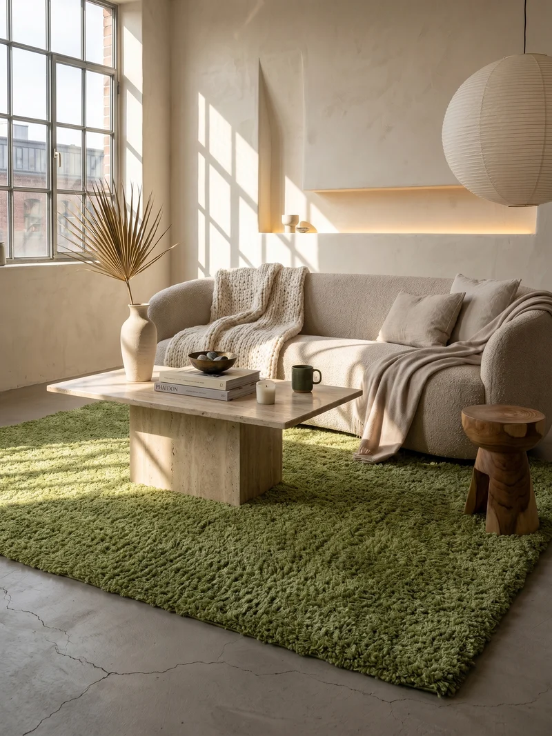Shaggy Hochflor-Teppich – Kühle Frischtöne | 3 cm Florhöhe waschbar