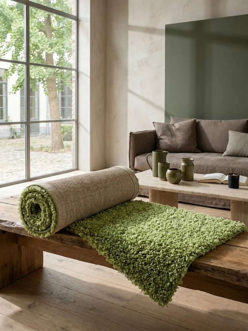 Shaggy Hochflor-Teppich – Kühle Frischtöne | 3 cm Florhöhe waschbar