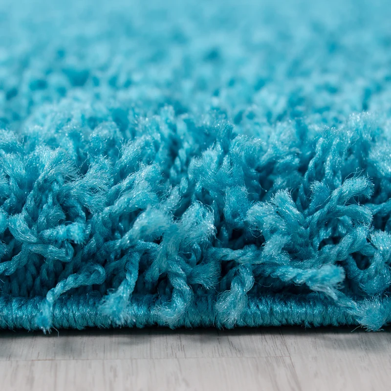 Shaggy Hochflor-Teppich – Kühle Frischtöne | 3 cm Florhöhe waschbar