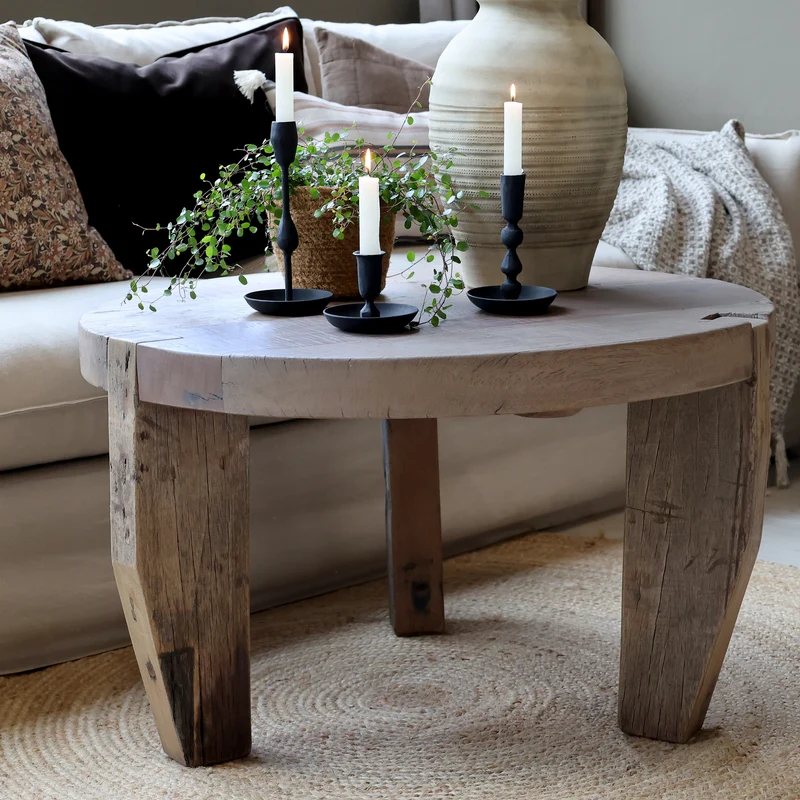 Chic Antique Grimaud Sofatisch rund aus Recyclingholz – Natur