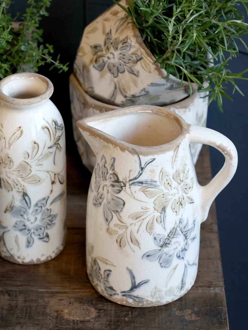 Chic Antique Croix Kanne – Creme mit floralem Muster