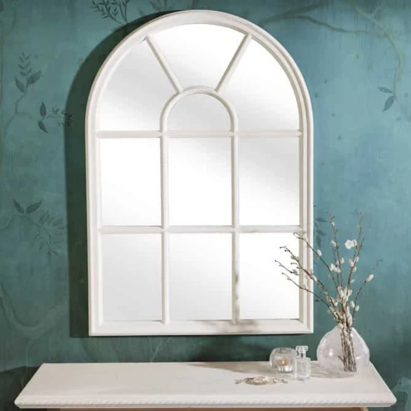 Shabby Chic Rundbogen-Fenster-Spiegel 100cm weiss Landhaus