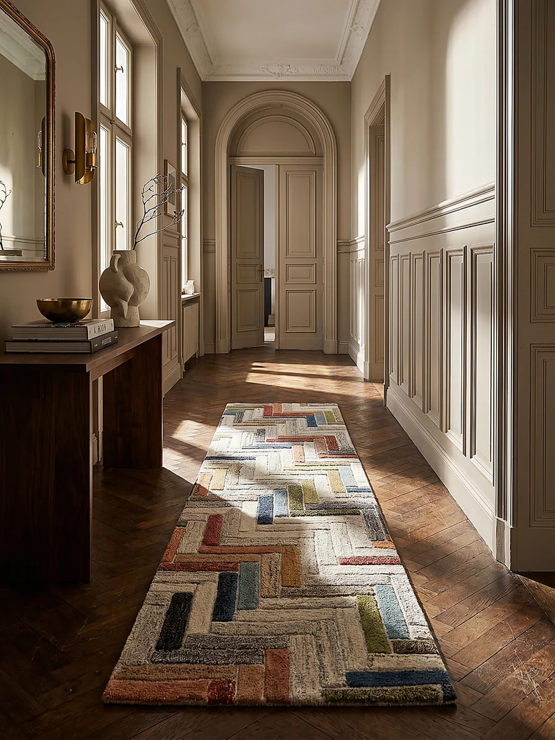 Wollteppich Geometrie-Paneele · handgeschnitzt · 10 mm Flor