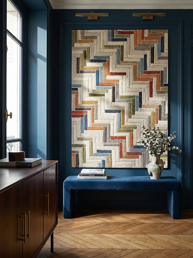 Wollteppich Geometrie-Paneele · handgeschnitzt · 10 mm Flor