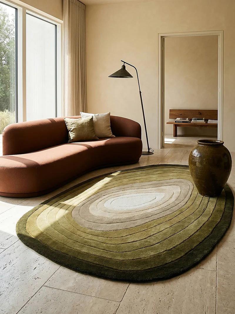 Teppich Wolle, Organische Form, Ombre Farbverlauf, Handgefertigt, Hoch-Tief-Flor-Effekt