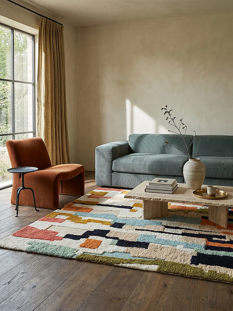 Wollteppich Hochflor Collage Muster, Abstrakt, Schlafzimmer