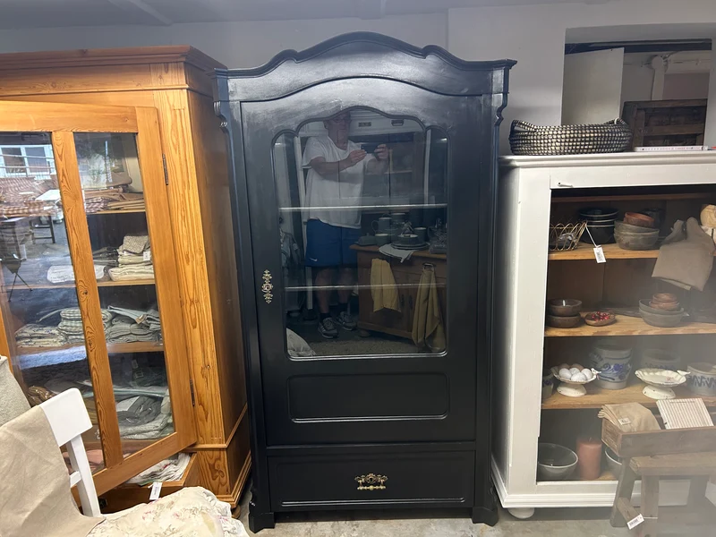 Antike Vitrine Louis Philippe Schwarz Shabby Chic